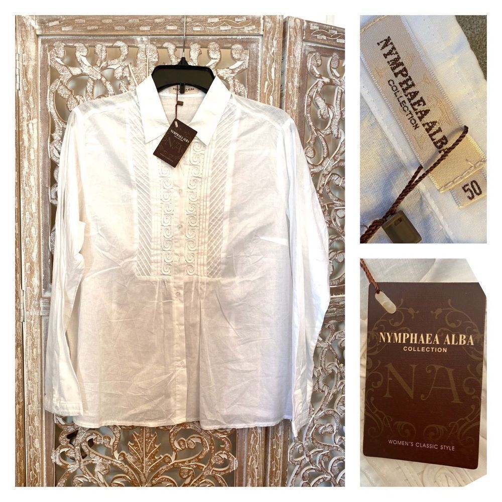 NWT Nymphaea Alba collection white cotton button down shirt Large